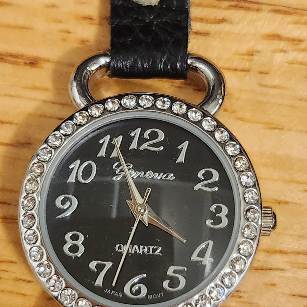 Women's Black Floral Wrap Watch with Rhinestone Accents UNTESTED USED